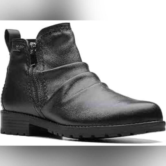 Clarks Aspra Walk black‎ Waterproof pleated ankle boots booties size 10 new - Picture 1 of 4